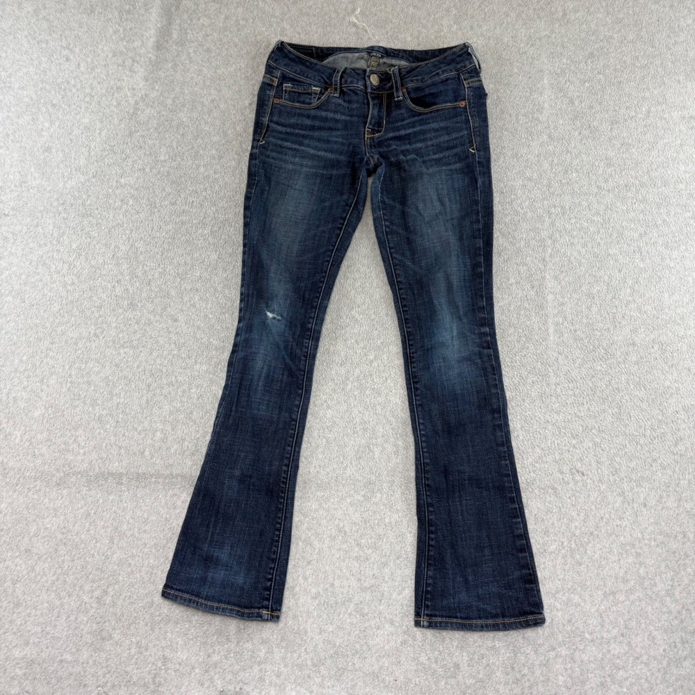 American Eagle Skinny Kick Jeans Womens 2 Short Blue Dark Wash Low Ri1se Stretch